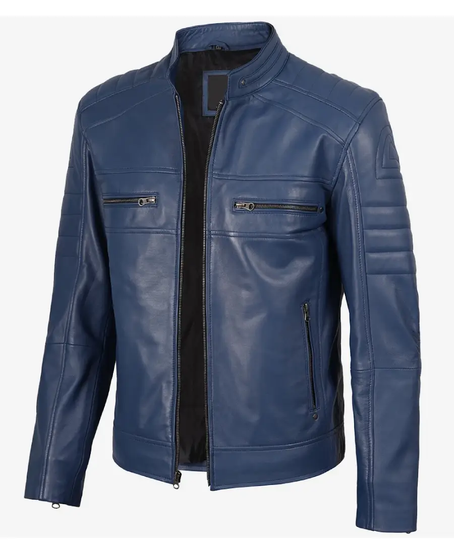 Men'S Cafe Racer Blue Leather Jacket 1 Men'S Cafe Racer Blue Leather Jacket