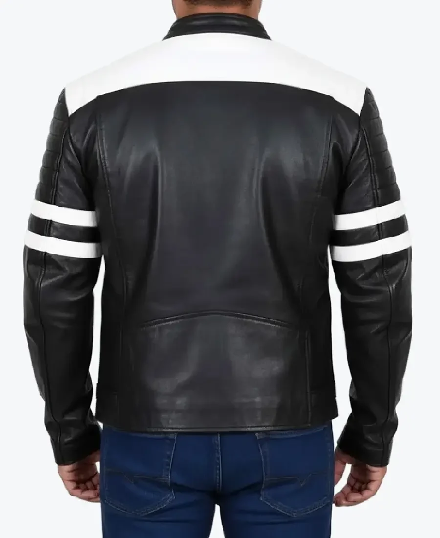 Shop The Men’s Stripe Cafe Racer Leather Jacket - Rare Jackets