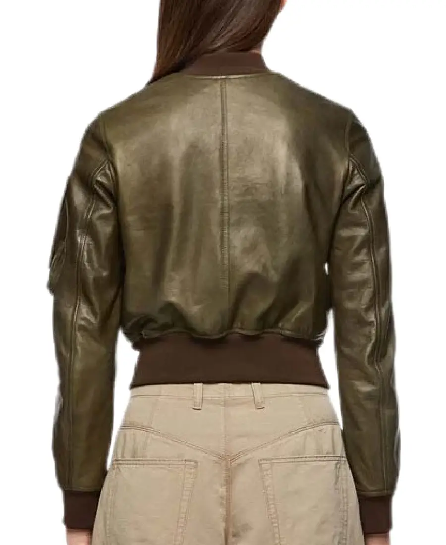 Shop The Women's Livia Green Leather Bomber Jacket