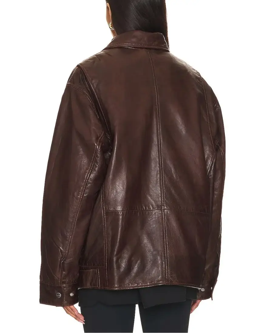 Shop The Women'S Oversized Dark Brown Leather Jacket