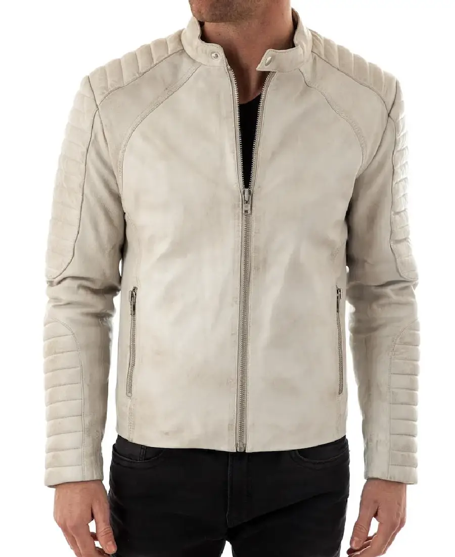 Vintage Fiamma White Leather Biker Jacket