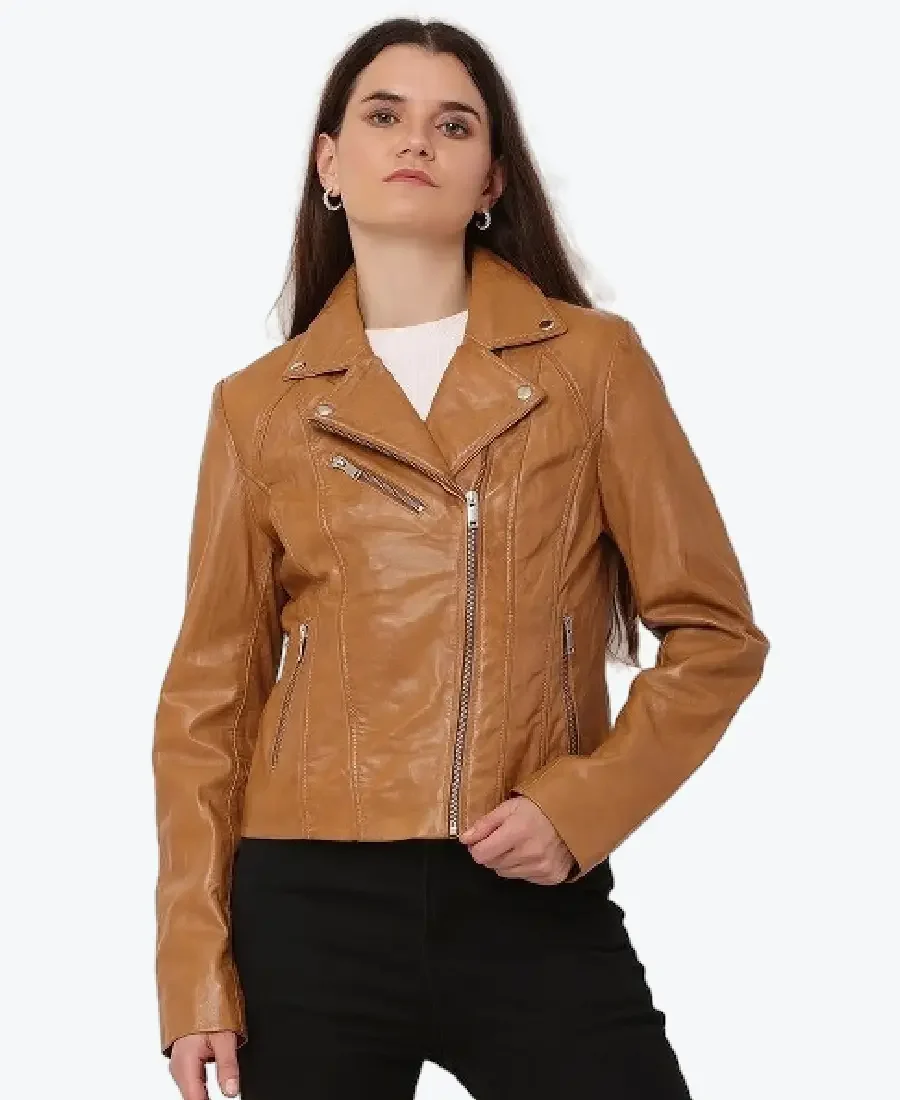Women Cognac Brown Leather Biker Jacket women cognac brown leather biker jacket - rare jackets