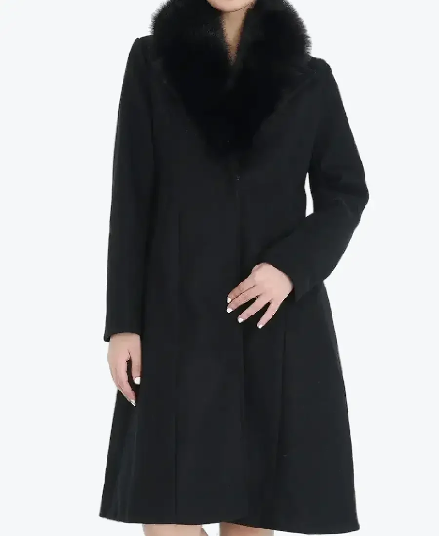 Women'S Black Faux Fur Collar Wool Coat women's black faux fur collar wool coat - rare jackets