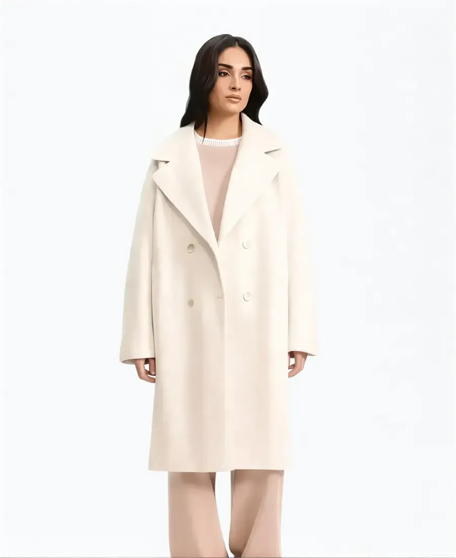 Women'S Cream Double Breasted Wool Coat Front women's cream double breasted wool coat front