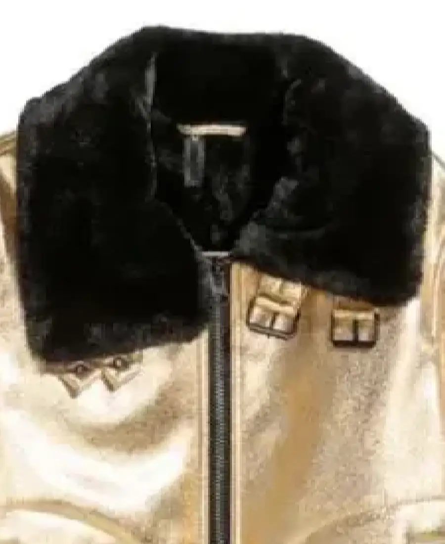 Women'S Gold Black Shearling Aviator Jacket 3 Women'S Gold Black Shearling Aviator Jacket Collar