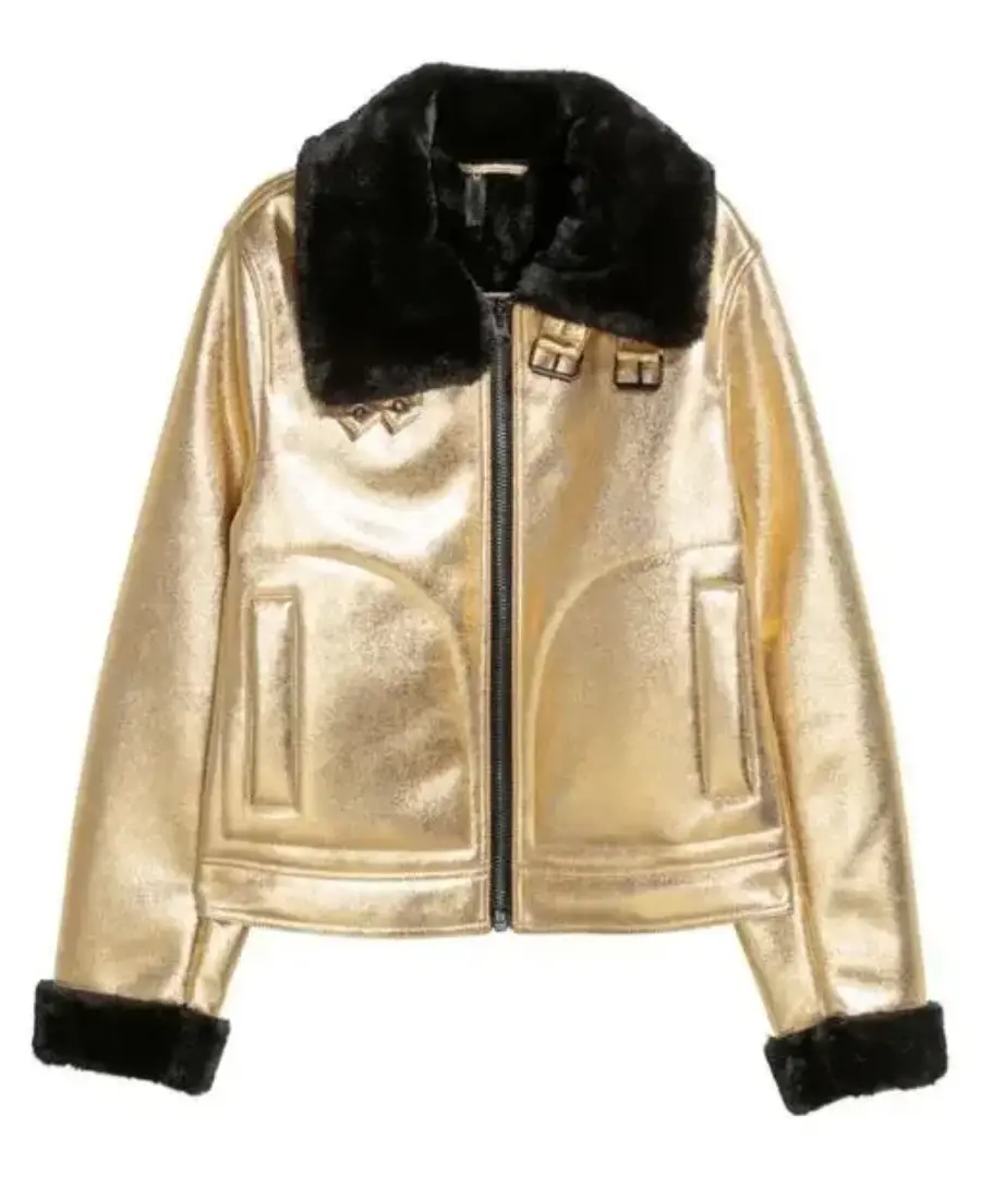 Women'S Gold Black Shearling Aviator Jacket