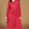 Women's Pink Suede Leather Coat