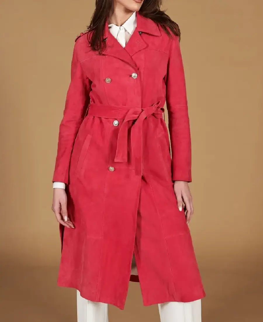 Women's Pink Suede Leather Coat