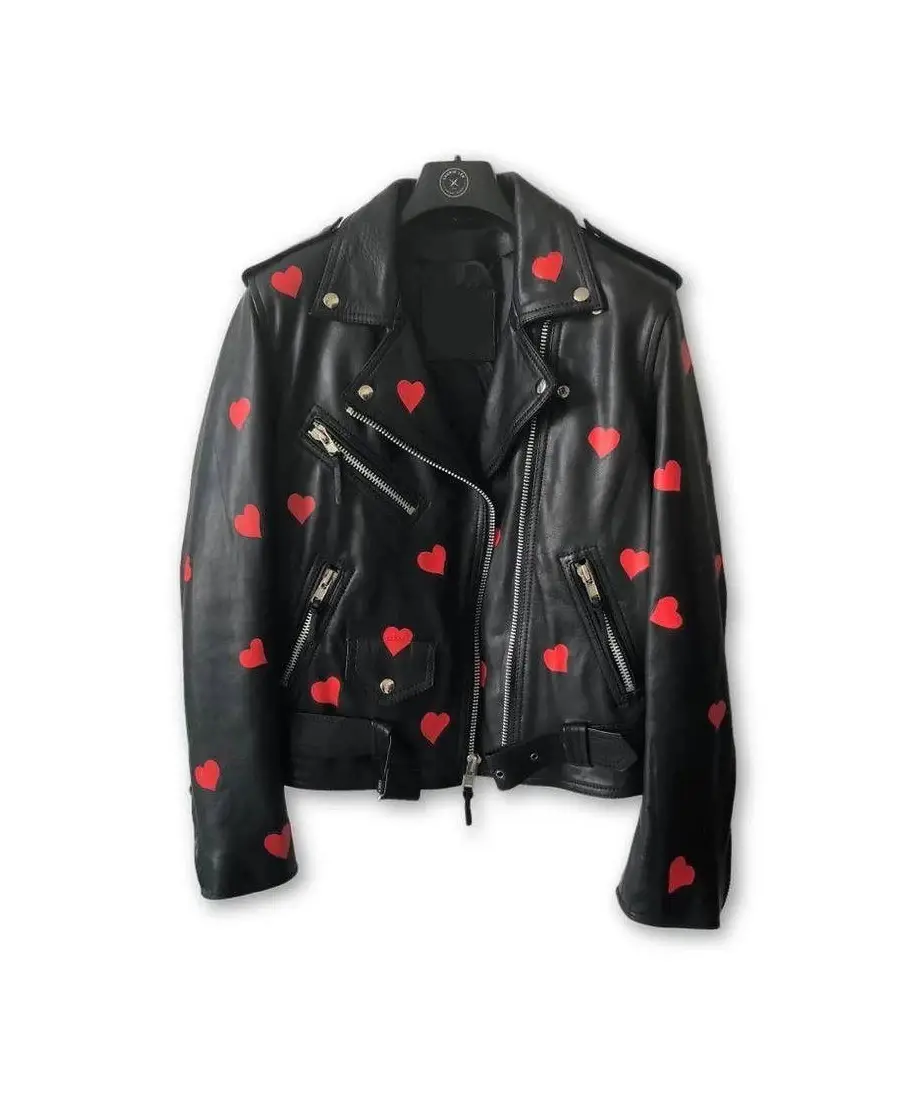 Women'S Heart Design Lapel Style Leather Jacket 1 Women'S Heart Design Lapel Style Leather Jacket