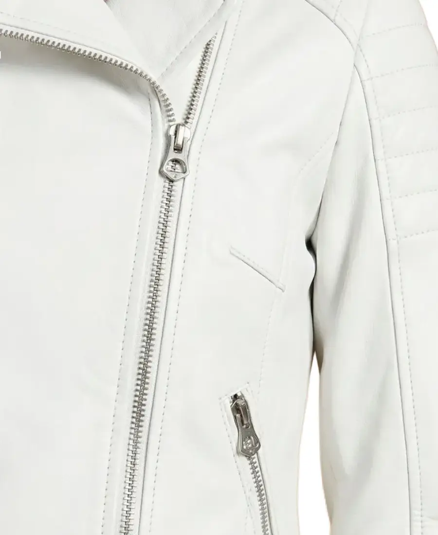 Women'S Karim Trap Moto Leather Jacket 5 Womens Karim Trap Moto Leather Jacket Closeup - Trendy Leather Jackets