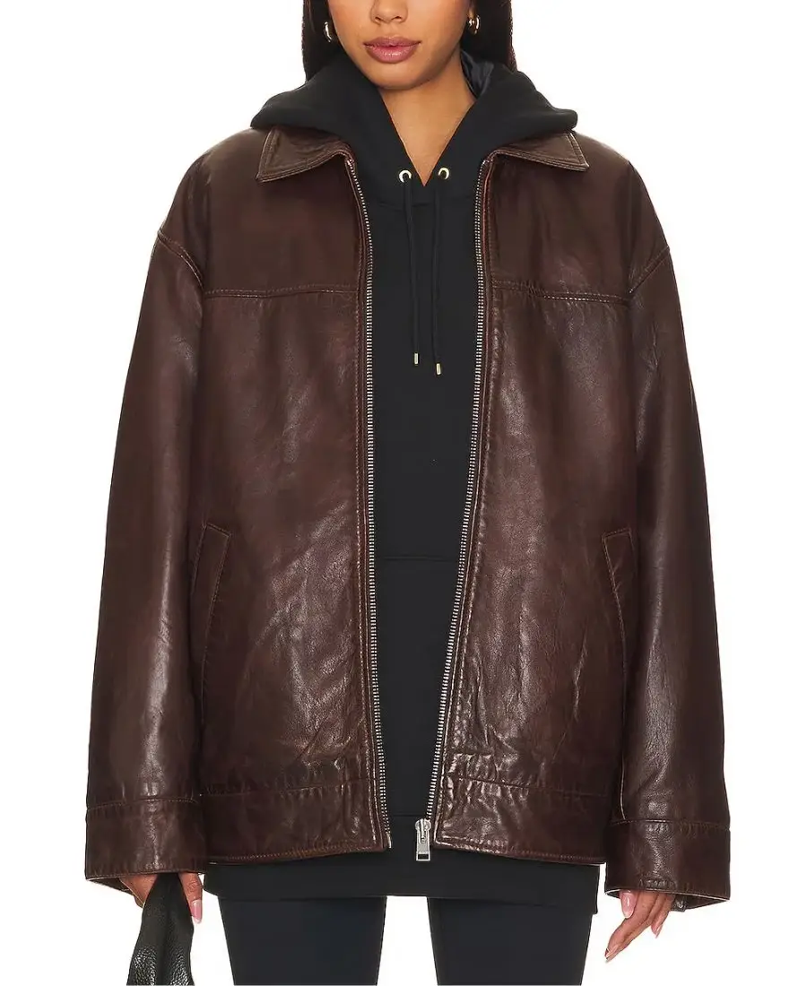 Women'S Oversized Dark Brown Leather Jacket