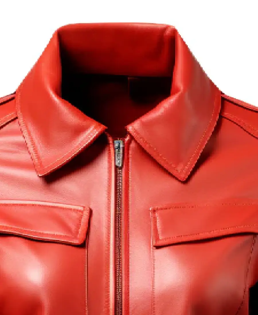 Women'S Shirt Style Red Leather Bomber Jacket 3 Women'S Shirt Style Red Leather Bomber Jacket Collar