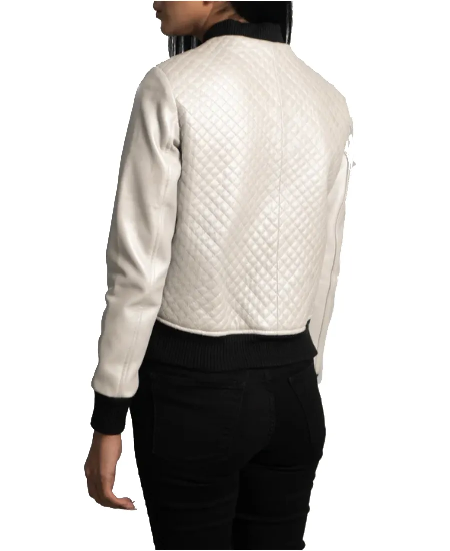 Alternative view of Women's Off White Leather Bomber Jacket