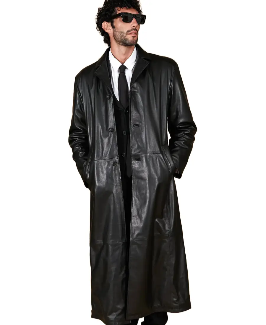 Men's Black Long Leather Coat - Trendy Leather Jackets
