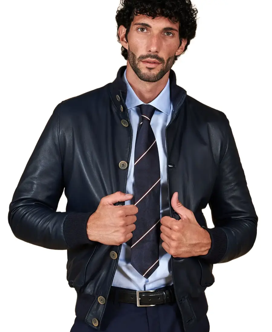 Men'S Nappa Navy Bomber Leather Jacket 3 Men'S Nappa Navy Bomber Leather Jacket - Trendy Leather Jackets