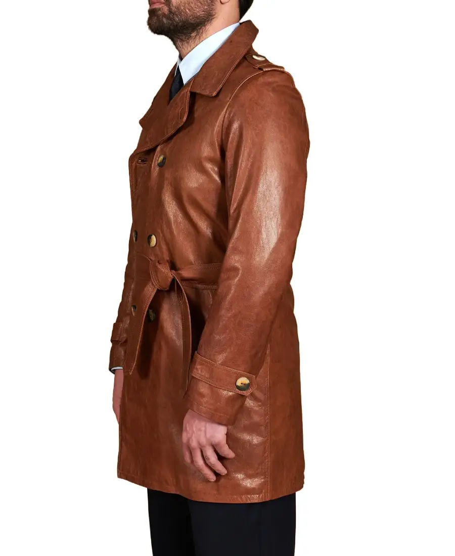 Men'S Brown Vintage Leather Coat 4 Men'S Brown Vintage Leather Coat Side - Trendy Leather Jackets