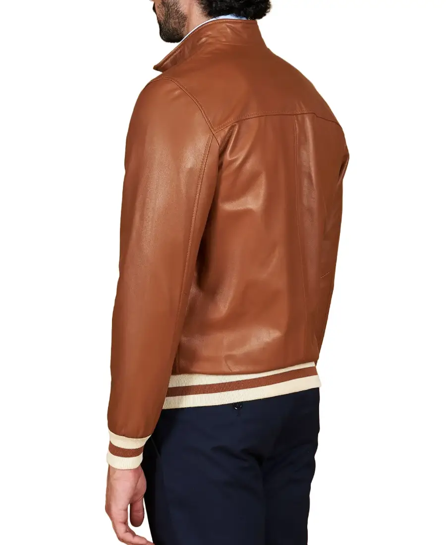 Shop The Men's Tan Natural Bomber Leather Jacket - Trendy Leather Jackets