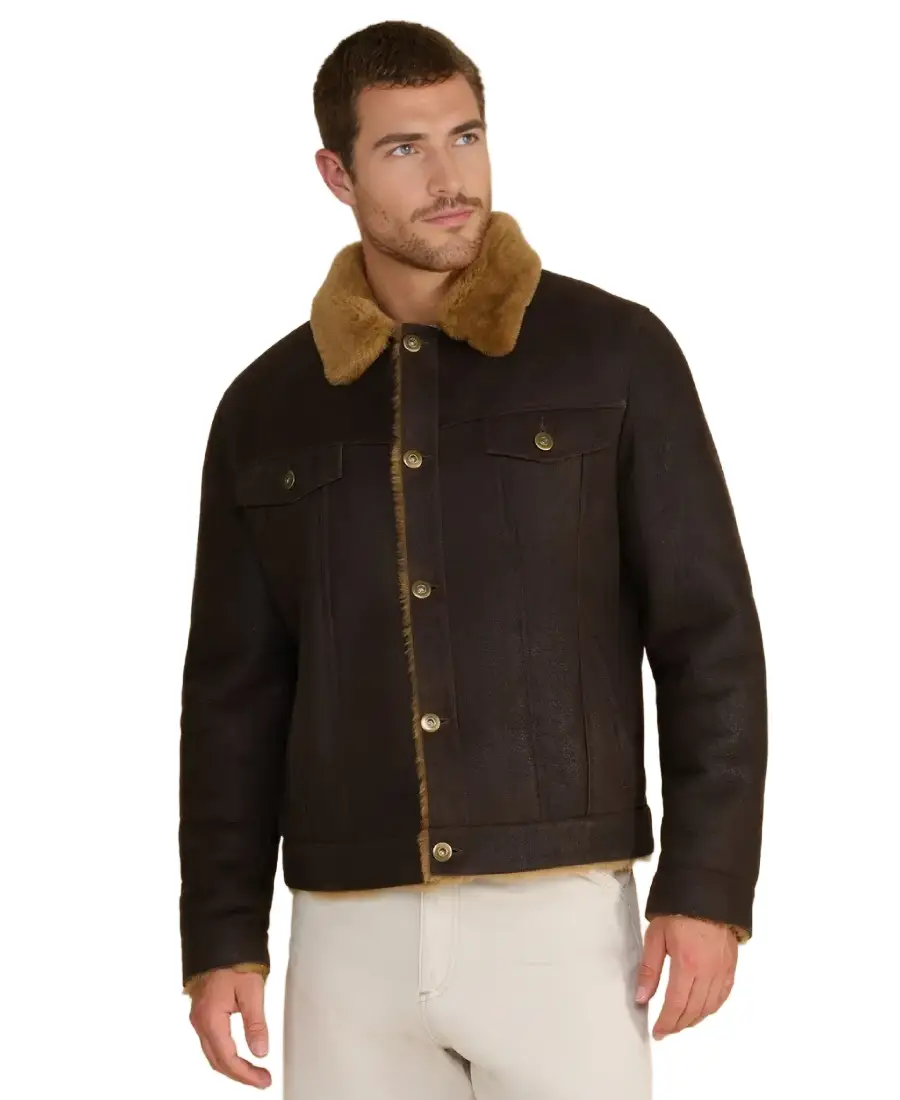 Alfie Dark Brown Shearling Jacket 3 Alfie Dark Brown Shearling Jacket Front