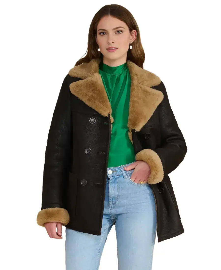 Women's Black Shearling Peacoat