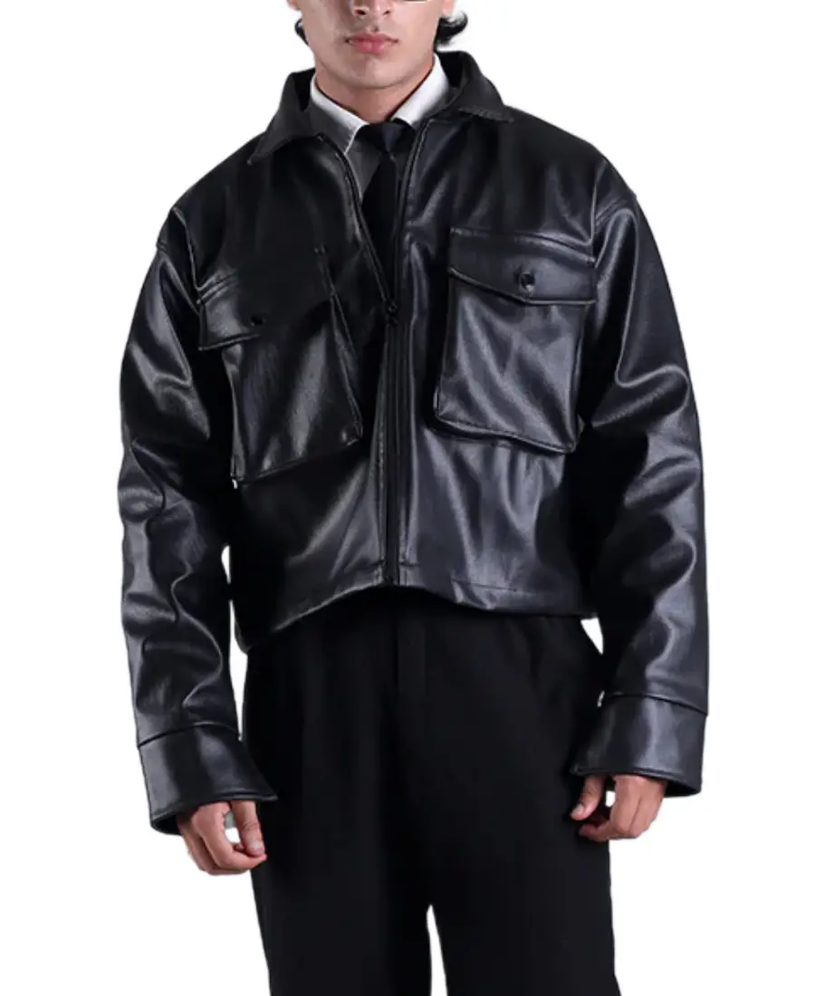 Classic Black Cropped Leather Jacket - Trendy Leather Jackets