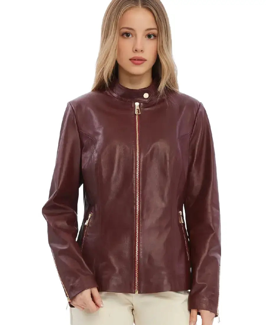 Elspeth Women Burgundy Leather Jacket 1 Elspeth Women Burgundy Leather Jacket - Trendy Leather Jackets
