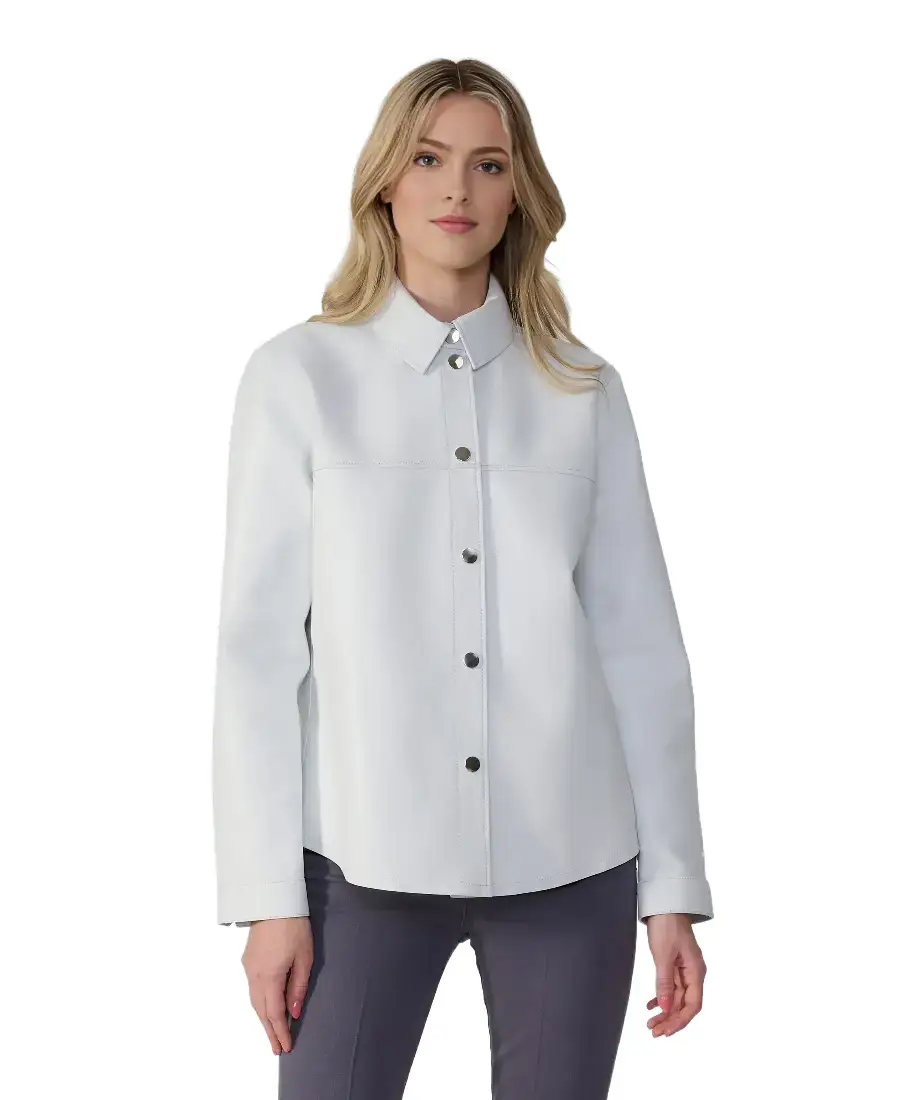 Women'S White Leather Shirt Jacket 1 Frankie Leather Shirt Jacket - Trendy Leather Jackets