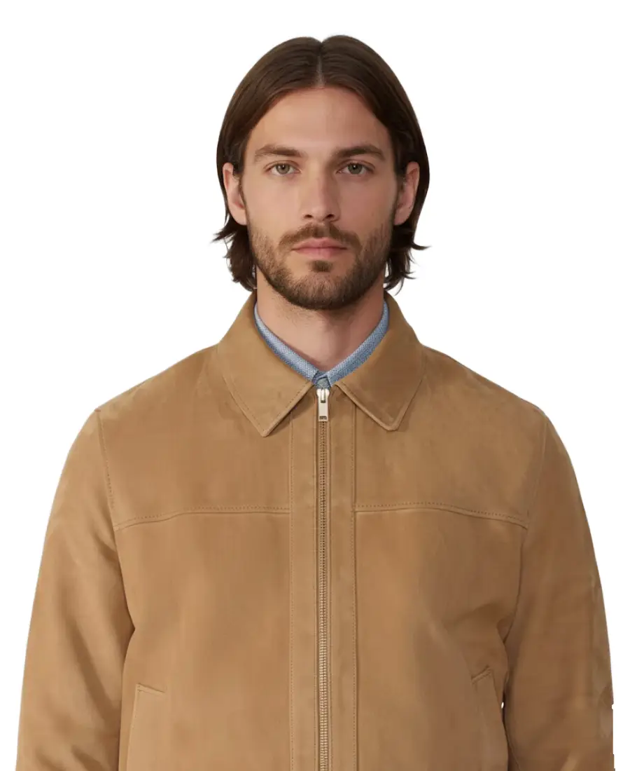Freddie Brown Suede Jacket 4 Freddie Brown Suede Jacket Closeup - Trendy Leather Jackets