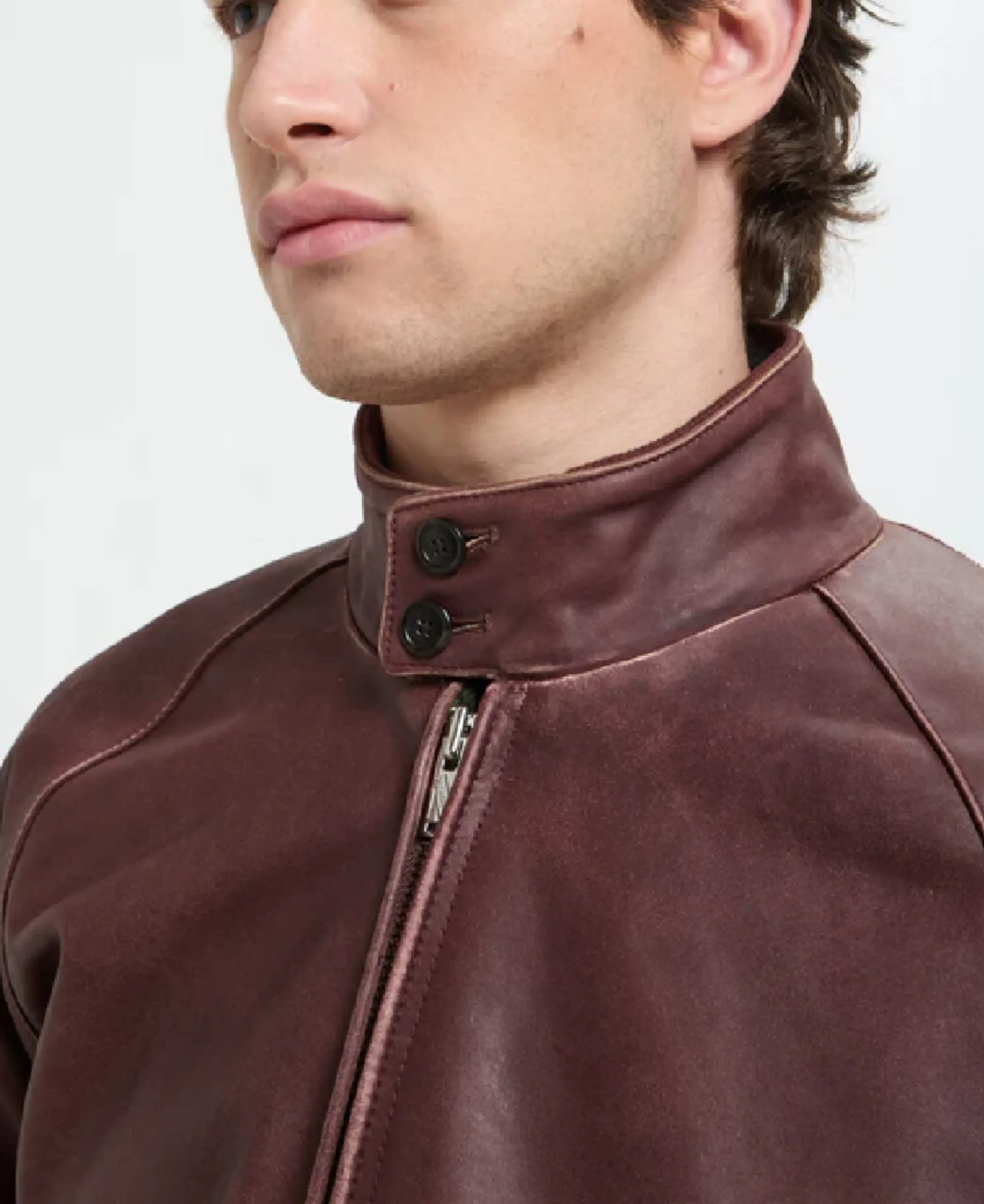 G9 Andorra Maroon Leather Jacket 4 G9 Andorra Maroon Leather Jacket Closeup - Trendy Leather Jackets