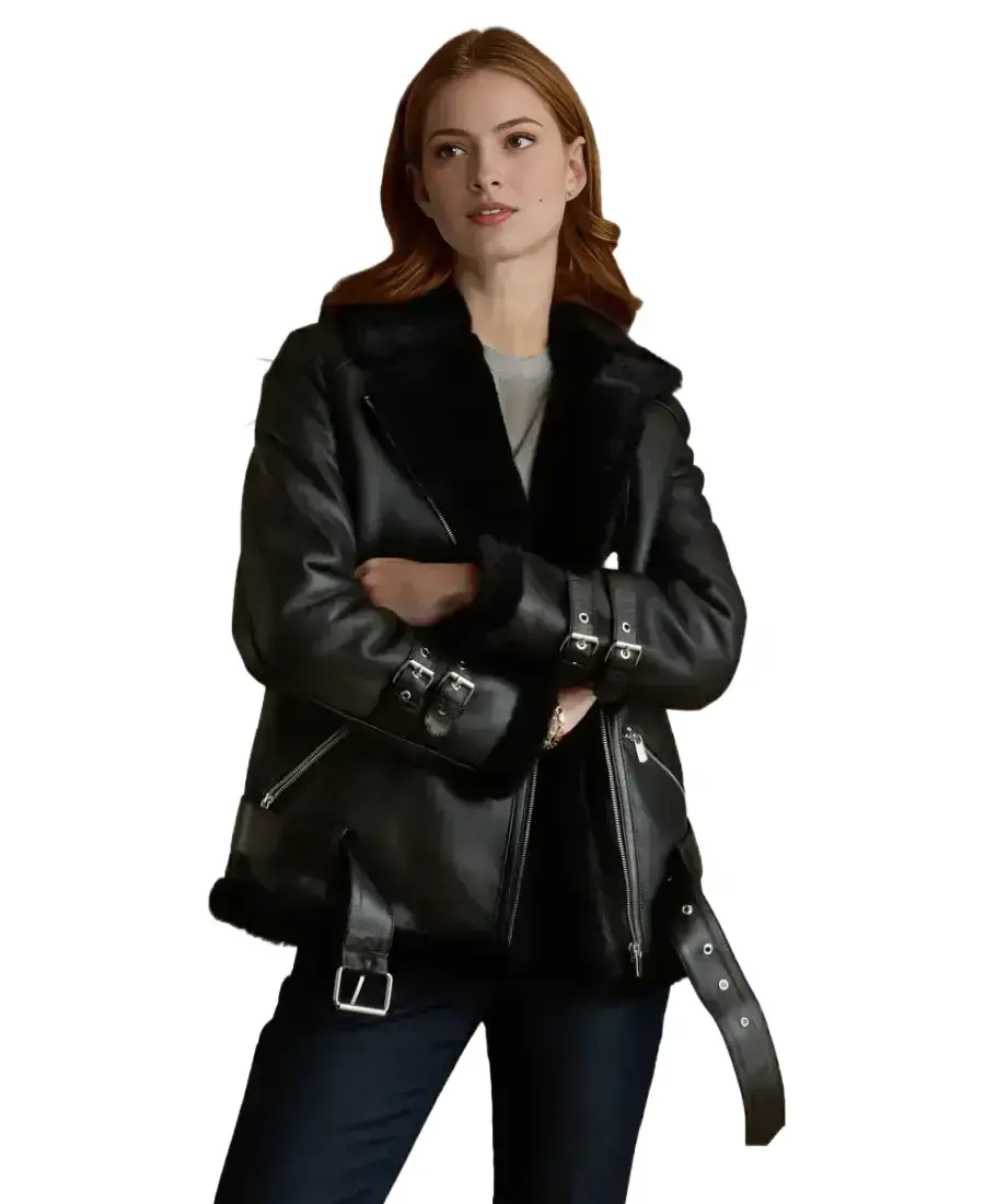 Harriet Black Shearling Leather Jacket - Trendy Leather Jackets