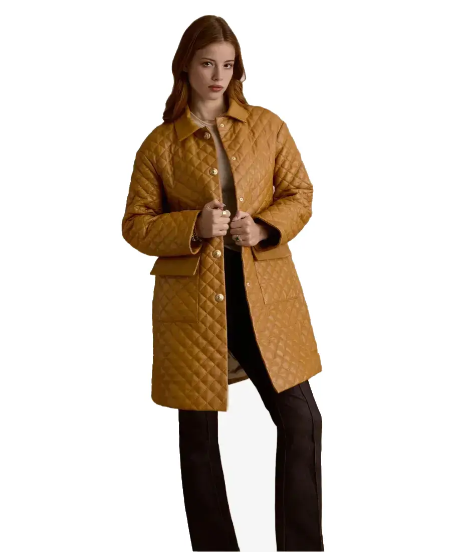 Women's Quilted Brown Leather Coat