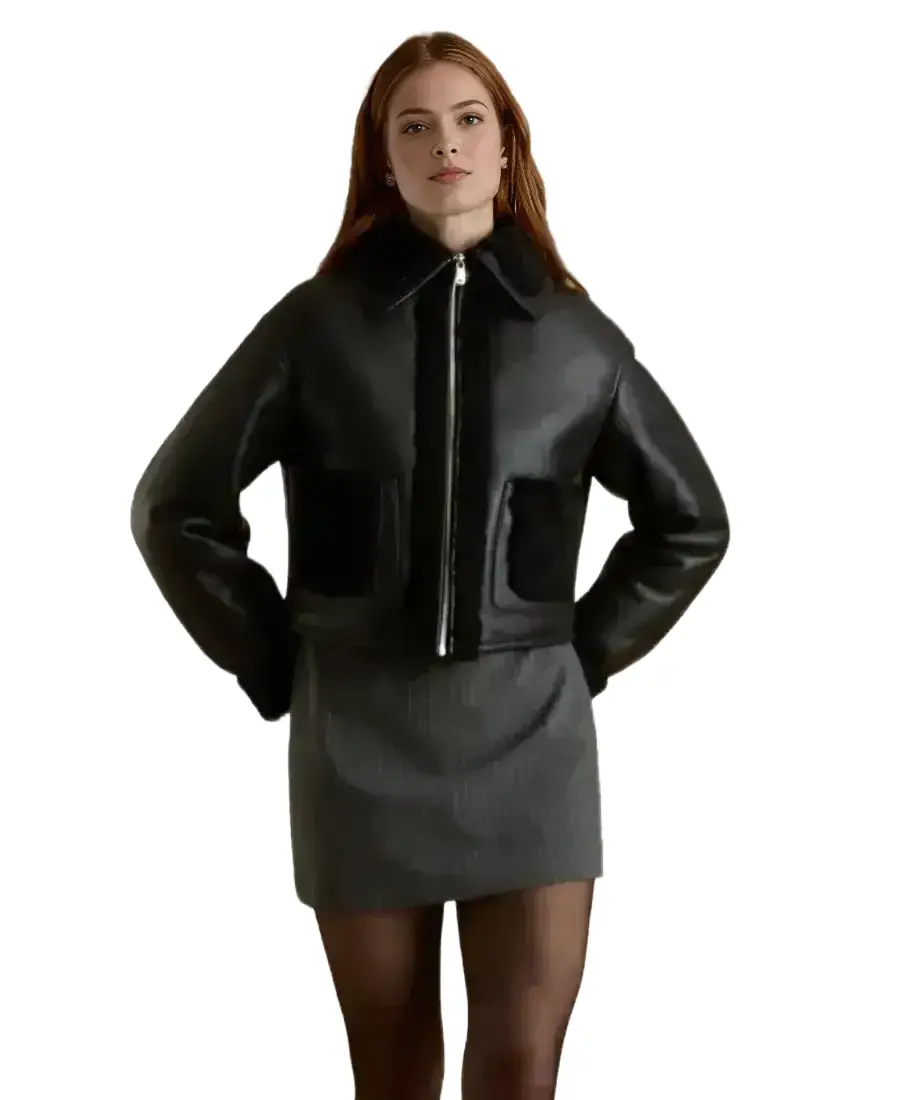 Julia Black Bomber Leather Jacket 3 Julia Black Bomber Leather Jacket Front - Trendy Leather Jackets