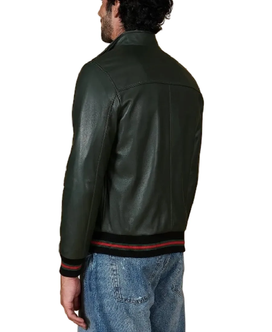 Shop The Men's Dark Green Natural Bomber Leather Jacket - Trendy Leather Jackets