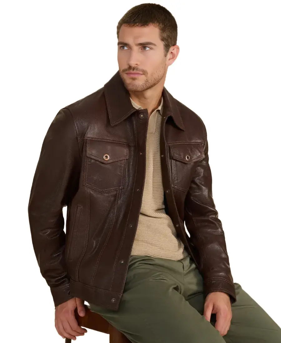 Oliver Dark Brown Leather Jacket 3 Oliver Dark Brown Leather Jacket Front - Trendy Leather Jackets
