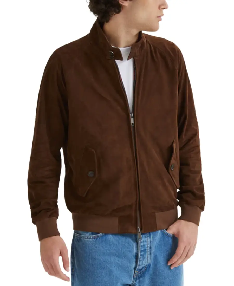 Premium Chocolate Brown G9 Harrington Suede Jacket - Grey - Trendy Leather Jackets
