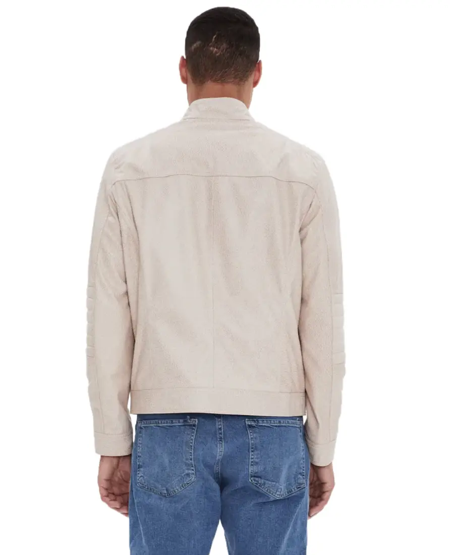 Shop The Henry Patterned Cream Leather Jacket - Trendy Leather Jackets