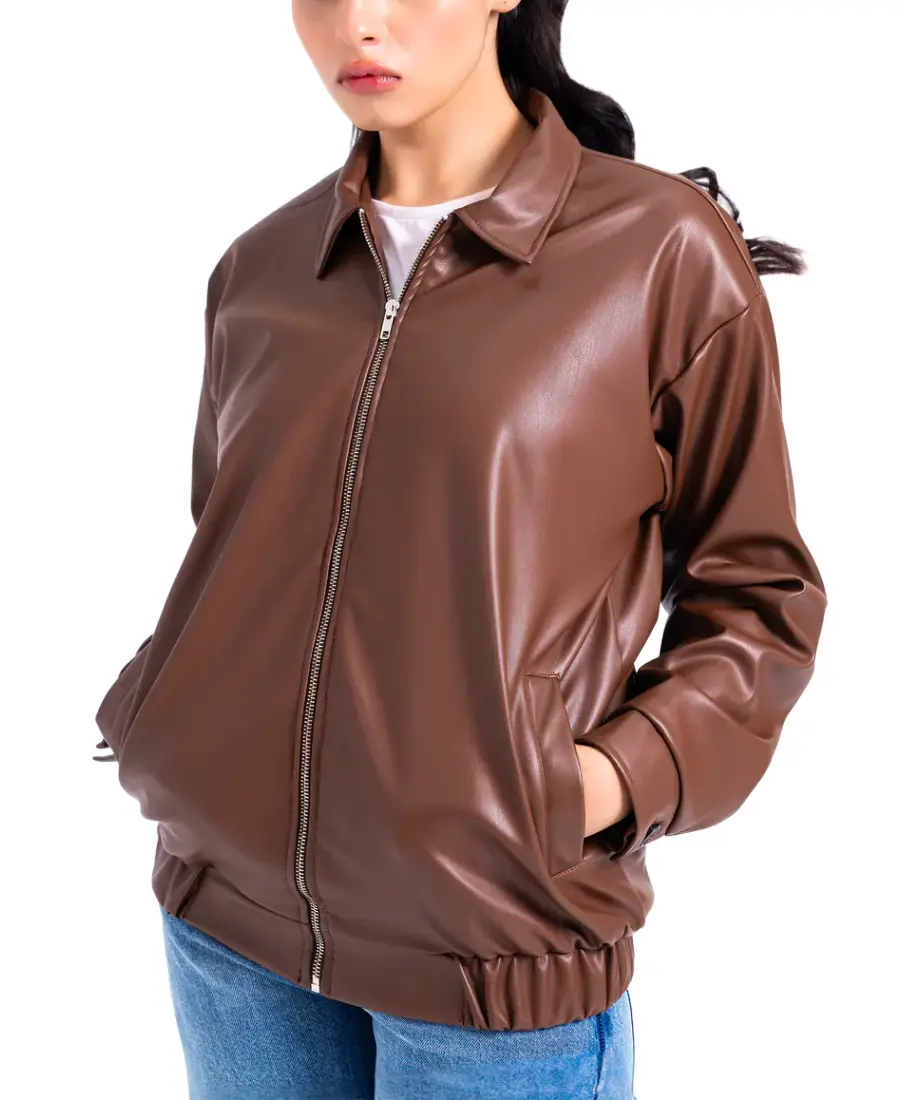 Women Brown Oversized Faux Leather Jacket - Trendy Leather Jackets