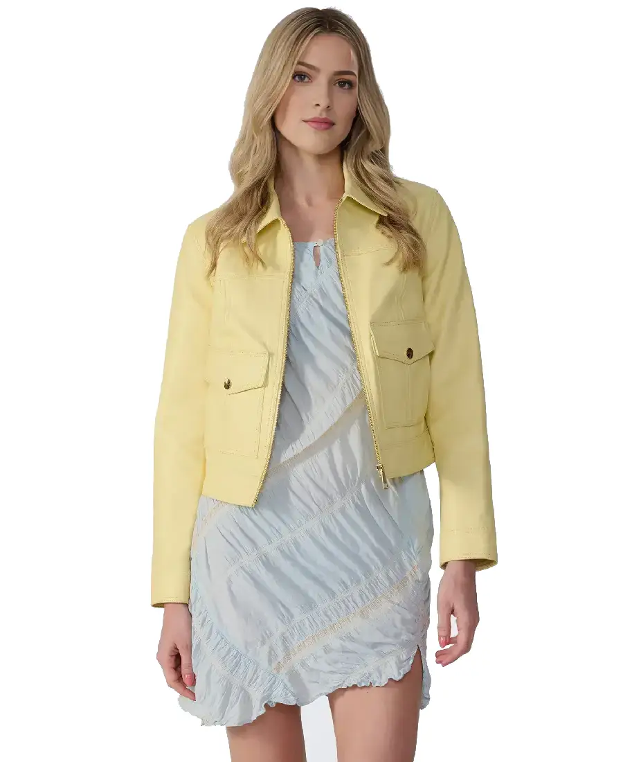 Women Flora Yellow Leather Jacket - Trendy Leather Jackets