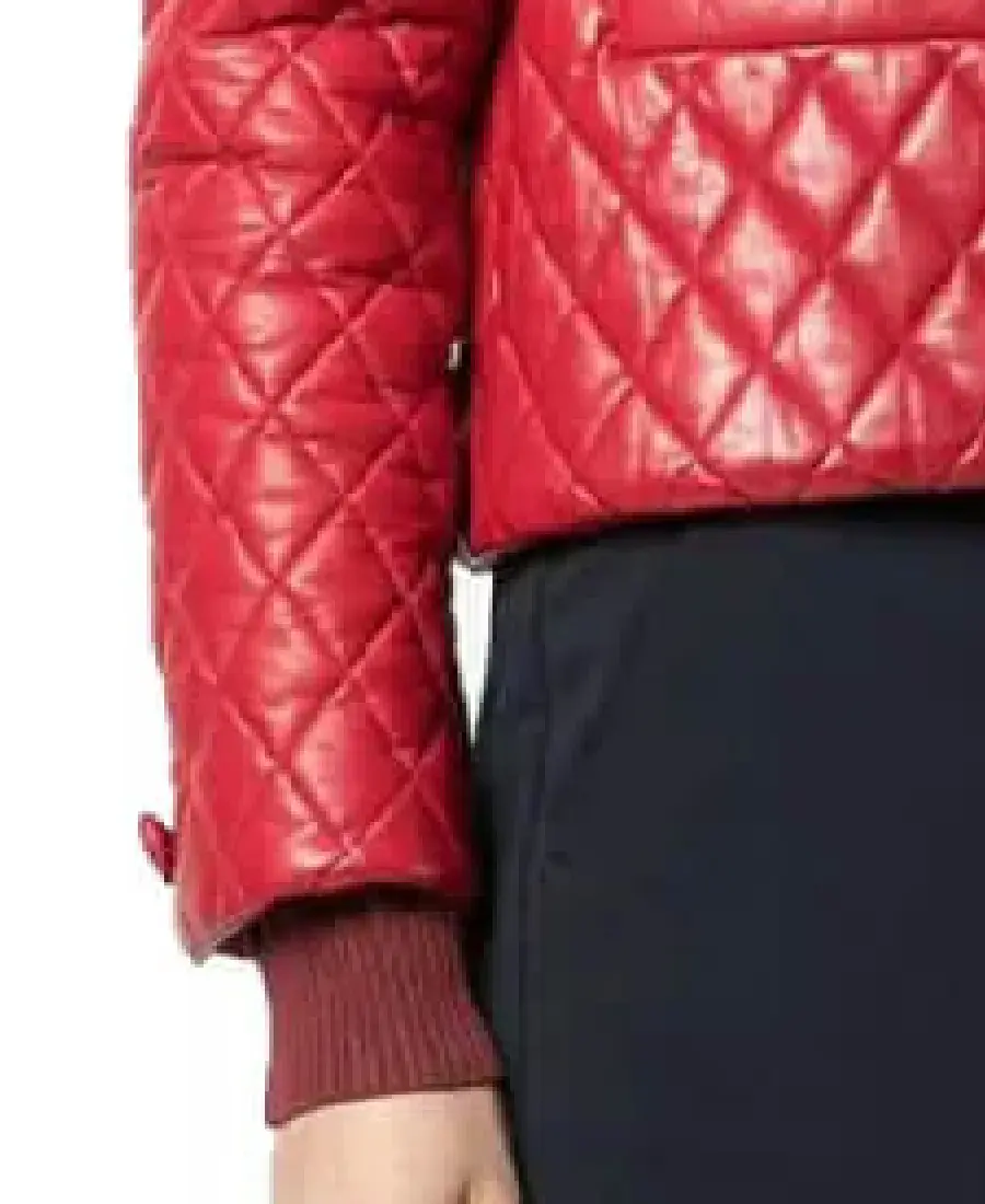 Women’s Collarless Quilted Leather Jacket 4 Women’s Collarless Quilted Leather Jacket Cuffs - Trendy Leather Jackets