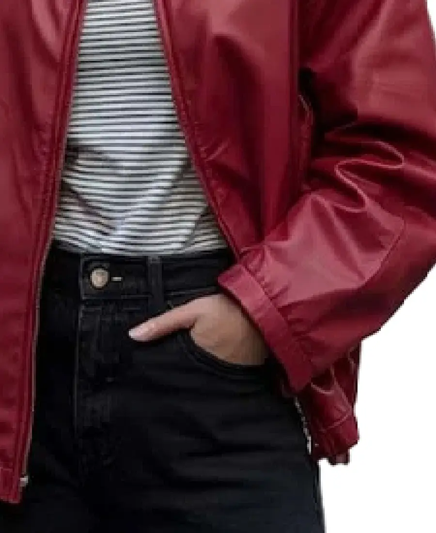 Women'S Red Oversized Bomber Leather Jacket 4 Women'S Red Oversized Bomber Leather Jacket Cuffs - Trendy Leather Jackets