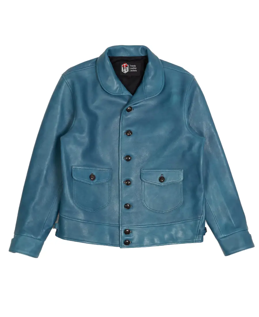 1920S Blue Classic Leather Jacket - Trendy Leather Jackets