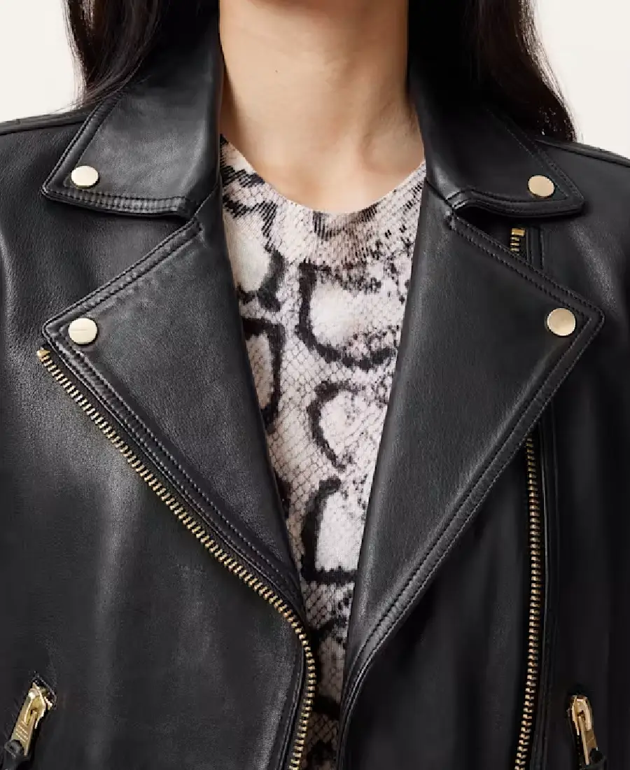 Dalby Slim Fit Leather Biker Jacket 4 Dalby Slim Fit Leather Biker Jacket Collar - Trendy Leather Jackets