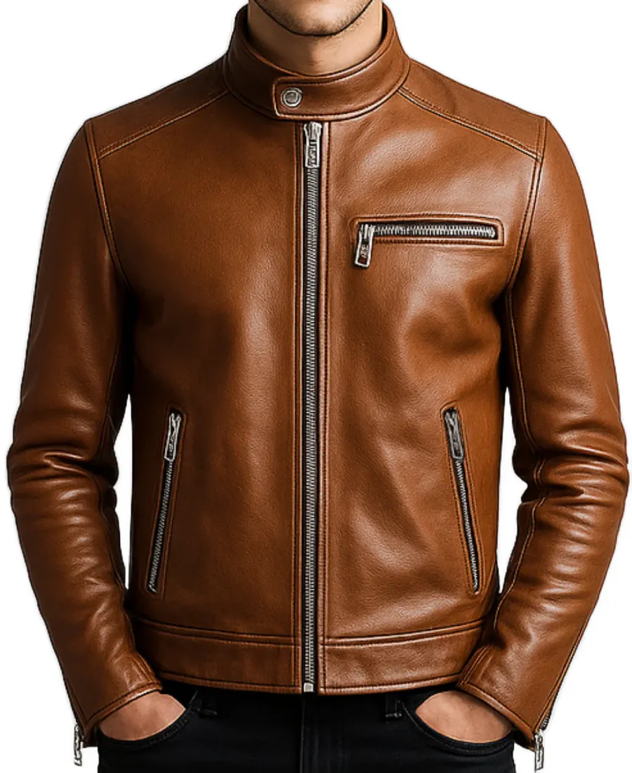 Men Brown Slim Fit Leather Jacket - Trendy Leather Jackets