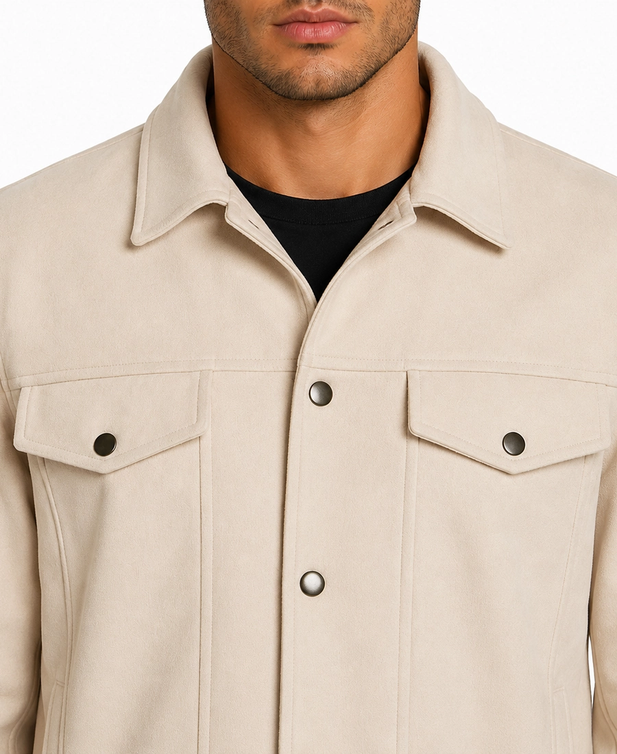 Men'S Signature Off White Faux Suede Jacket 6 Men Signature Off White Faux Suede Jacket Closeup - Trendy Leather Jackets
