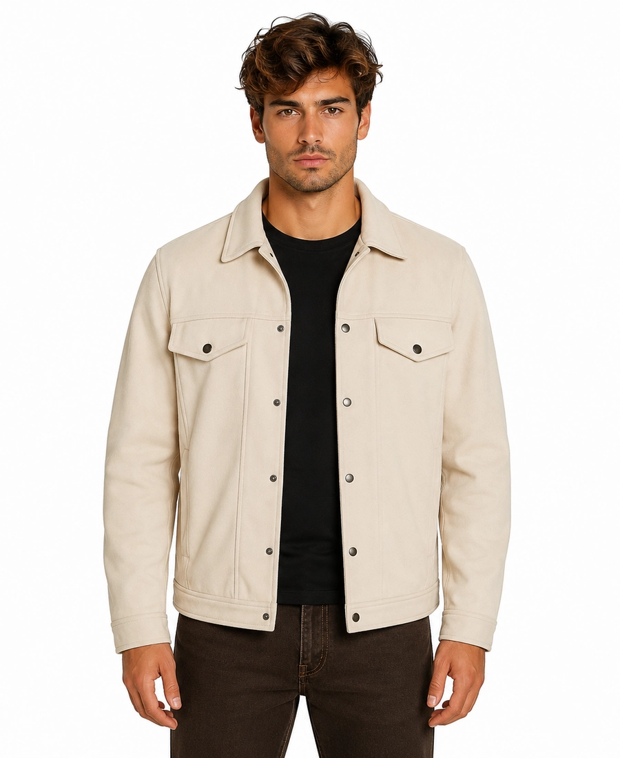 Men'S Signature Off White Faux Suede Jacket 5 Men Signature Off White Faux Suede Jacket Front Closure - Trendy Leather Jackets