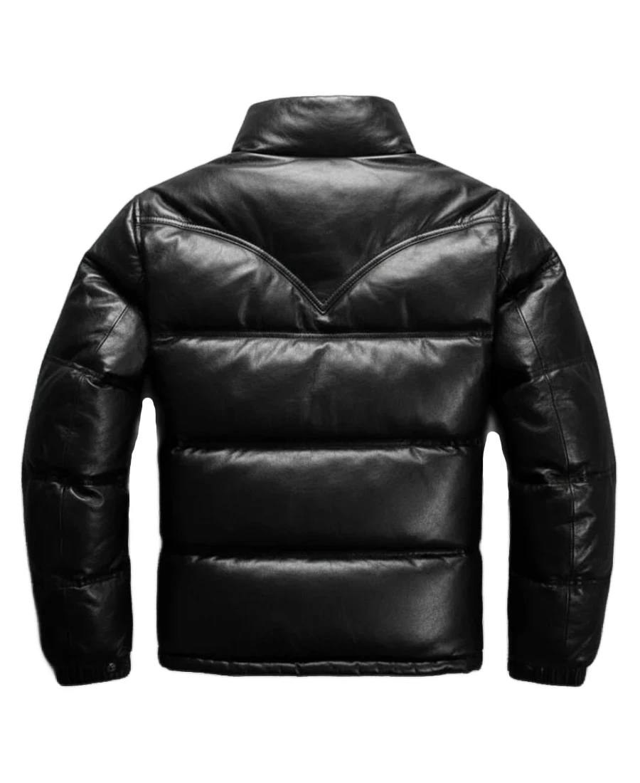 Men'S Leather Puffer Jacket 4 Men'S Black Leather Puffer Jacket Back - Trendy Leather Jackets