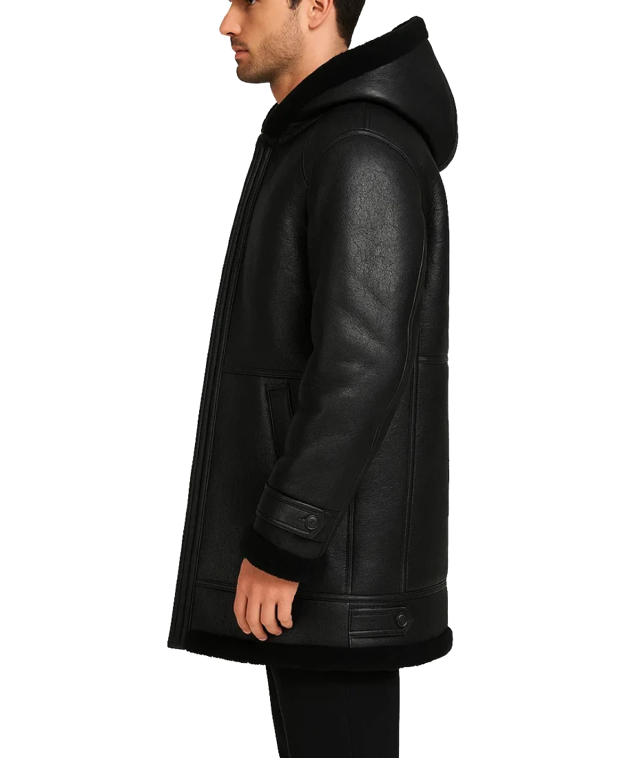 Men'S Black Sheepskin Leather Coat 3 Men'S Black Sheepskin Shearling Leather Coat Side - Trendy Leather Jackets