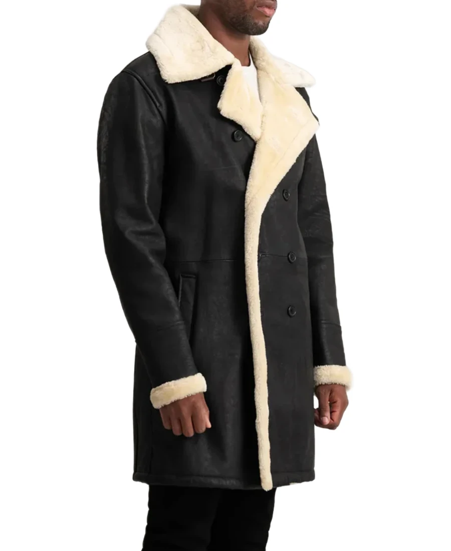 Men'S Black Sheepskin Shearling Leather Coat 3 Men'S Black Sheepskin Shearling Leather Coat Side - Trendy Leather Jackets