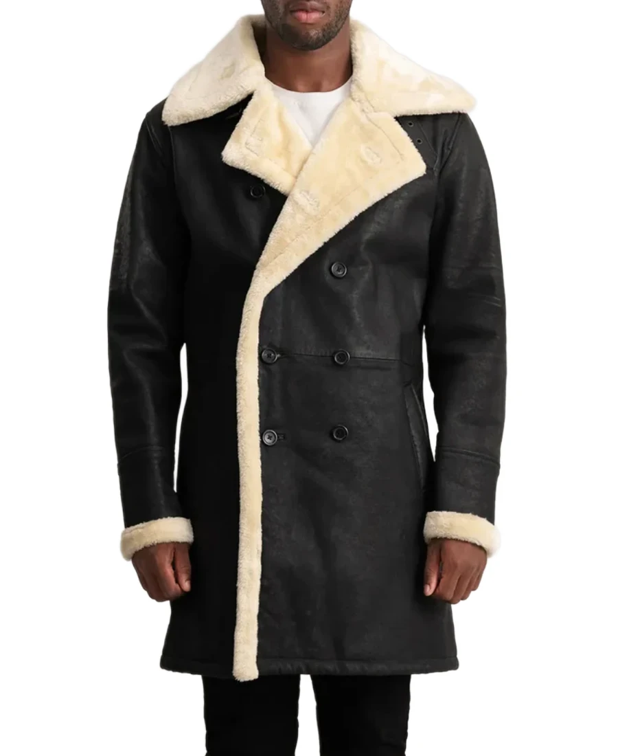 Men's Black Sheepskin Shearling Leather Coat - Trendy Leather Jackets
