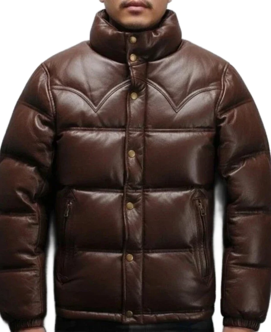 Men'S Leather Puffer Jacket 5 Men'S Brown Leather Puffer Jacket - Trendy Leather Jackets