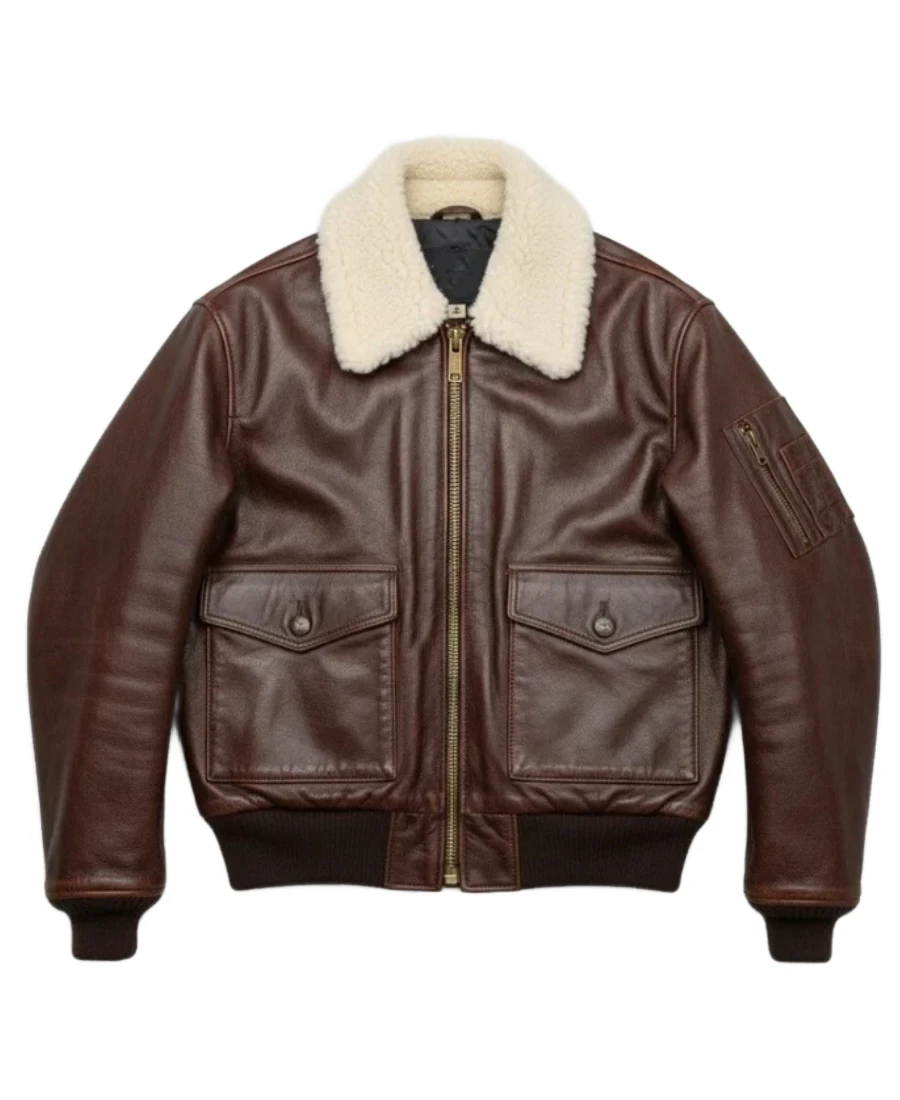 Men'S Brown Shearling Bomber Jacket - Trendy Leather Jackets